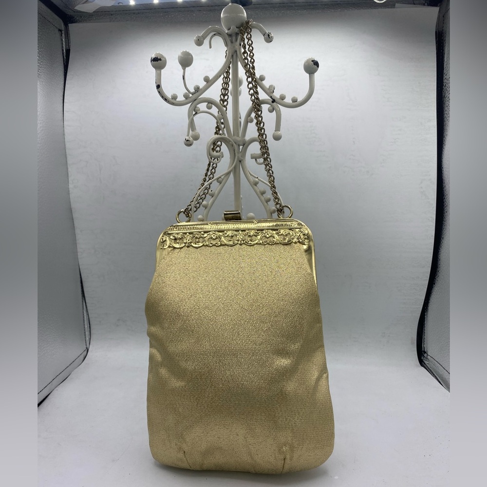 Vintage Elegant Gold Lame Small Evening Bag Art Deco Style GUC